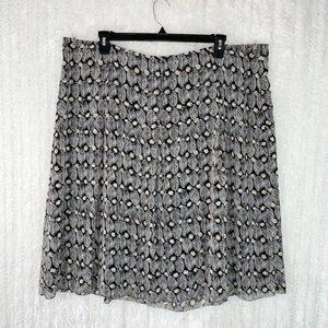 NEW Sigrid Olsen Chiffon Skirt Size 24W Black Tan Floral Leaf Print Knee Length